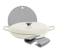 Argon Tableware 2.3L Peu Profond Cocotte en Fonte avec Couvercle Auto-Arrosant - Galet Brillant - 1x Plaque à Induction Cuisson du Pain Portion Grillage Ragoût Marmite Ustensiles de Cuisine