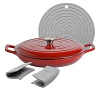 Argon Tableware 2.3L Peu Profond Cocotte en Fonte avec Couvercle Auto-Arrosant - Rouge Ombré - 1x Plaque à Induction Cuisson du Pain Portion Grillage Ragoût Marmite Ustensiles de Cuisine Poêle