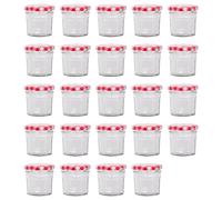 Argon Tableware 24x 110ml Pots de Confiture en Verre avec Couvercles Vichy Rouge - Vide Couvercle à Pas de Vis Cuisine Nourriture Miel Pimenter Conservation Mise en Conserve Stockage Ensemble