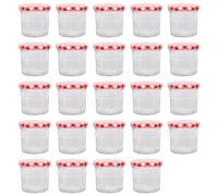 Argon Tableware 24x 150ml Pots de Confiture en Verre avec Couvercles Vichy Rouge - Vide Couvercle à Pas de Vis Cuisine Nourriture Miel Pimenter Conservation Mise en Conserve Stockage Ensemble