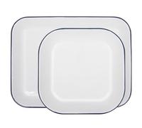 Argon Tableware 2pc Bleu Blanc Ensemble de Plaques de Cuisson en émail - Flat Cuisine Ustensiles de Cuisson Étain Four Cuire Grillage Cuisson Feuille Poêle Plateaux
