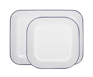 Argon Tableware 2pc Bleu Blanc Ensemble de Plaques de Cuisson en émail - Flat Cuisine Ustensiles de Cuisson Étain Four Cuire Grillage Cuisson Feuille Poêle Plateaux