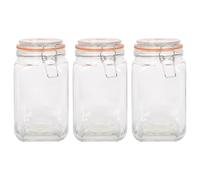 Argon Tableware 3X 1.25L Bocal en Verre Carré avec Couvercle à Clips - Vide Hermétique Cuisine Mason Confiture Stockage Aliments Mise en Conserve Conservation Récipient