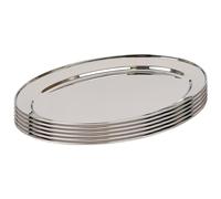 Argon Tableware 6X 60cm x 41cm Plateaux de Service Ovales en Acier Inoxydable - Grand Fête Dîner Collation Buffet Nourriture Sandwich Afficher Plateau Assiettes Plats