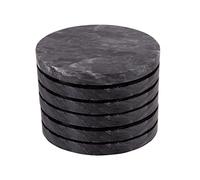 Argon Tableware 6X Black 10cm Marbre sous-Verres Ronds - Rustique Pierre Maison Bar Cuisine Table à Manger Couverts & Napperon