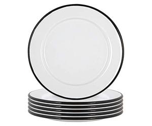 Argon Tableware Assiettes latérales en émail - 20 cm - Lot de 6 - Assiettes à manger noires Petites assiettes légères pour apéritifs, entrées, plats principaux
