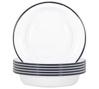 Argon Tableware Bols d'émail Blanc - Plats de Four à Tarte en métal de Camping en Plein air - 22.5cm - Navy - Pack de 6