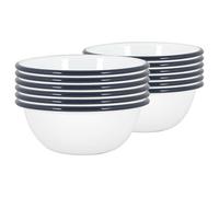 Argon Tableware Bols en émail Blanc - Plats de Camping en Plein air en métal - 16cm - Navy - Pack de 12