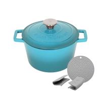 Argon Tableware Cocotte Ronde en Fonte avec Couvercle Auto-Arrosant - 2.8L - Ombre Bleu Sarcelle - 1x Plaque à Induction Cuisson Cocotte Pain Pâtisserie Service Grillage Ragoût Marmite Ustensiles