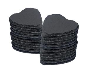 Argon Tableware Cœur Dessous en Ardoise - 10cm - 24x Naturel Noir Pierre Maison Cuisine Boire Café Tasse Verre Titulaire Tableau Tapis Sets de Table