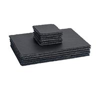 Argon Tableware Ensemble de 12 sets de table et dessous de verre rectangulaires en ardoise - Napperons en pierre naturelle noire pour cuisine, maison, bar, restaurant, mariages