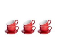 Argon Tableware Ensemble de 12 Tasses à Cappuccino et soucoupes - 250 ML - Rouge - Ensemble de Tasses à thé et soucoupes, Tasse à thé colorée avec Soucoupe, Tasse à café, Tasse à Expresso