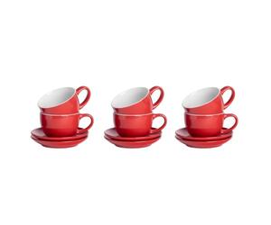 Argon Tableware Ensemble de 12 Tasses à Cappuccino et soucoupes - 250 ML - Rouge - Ensemble de Tasses à thé et soucoupes, Tasse à thé colorée avec Soucoupe, Tasse à café, Tasse à Expresso