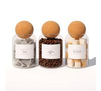 Argon Tableware Ensemble de 3 petits pots à thé, café et sucre avec couvercles en liège et étiquettes autocollantes - Boîte à biscuits et pots à bonbons en verre moderne avec couvercle en bois