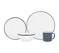 Argon Tableware Ensemble de dîner en émail Blanc de 16 pièces - Plaques de Camping en Plein air Plaques de Camping en Plein air Tasses pour 4 - Navy