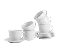 Argon Tableware Ensemble de Grandes Tasses à Cappuccino avec soucoupes Assorties Blanches - 320 ML (11 oz) - Ensemble de 6