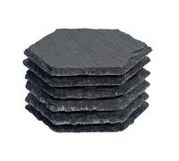Argon Tableware Lot de 6 dessous de verre hexagonaux en ardoise - 9,5 cm - Tapis de boisson en ardoise naturelle en pierre noire pour cuisine, bar, restaurant, mariages