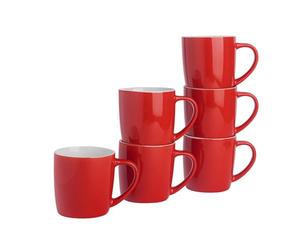 Argon Tableware Lot de 6 tasses à café colorées - Rouge - 350 ml - En céramique brillante - Pour latte, cappuccino, chocolat chaud - Avec poignée
