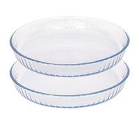 Argon Tableware Optique Plats à Four Ronds en Verre - 32cm x 32cm - 2x Grand Profond Pâtisserie Casserole Lasagne Grillage Rôtissoire Plateau de Cuisson Bol | Compatible Micro-ondes et Congélateur