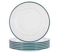Argon Tableware Plaques de dîner en émail Blanc - Plats d'aliments de Camping en Plein air - 25.5cm - Green - Pack de 6