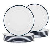 Argon Tableware Plaques de latérale en émail Blanc - Plats de Camping en Plein air en métal - 20cm - Marine - Pack de 12