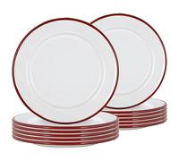 Argon Tableware Plaques latérales en émail Blanc - Plats de Camping en Plein air en métal - 20cm - Rouge - Pack de 12