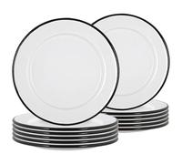 Argon Tableware Plaques latérales en émail Blanc - Plats de Cuisine en métal en Plein air - 20cm - Noir - Paquet de 12