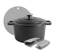 Argon Tableware Plat de cocotte en fonte - Four néerlandais émaillé - Couvercle auto-bizarre - Table de cuisson à four - 450ml - Noir mat