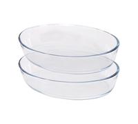 Argon Tableware Plats à Four Ovales en Verre - 26cm x 18cm - 2x Petit Profond Pâtisserie Casserole Lasagne Grillage Rôtissoire Plateau de Cuisson Bol | Compatible Micro-ondes et Congélateur