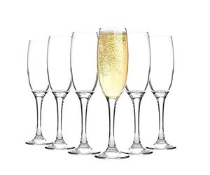 Argon Tableware Service de Verres Classic pour Champagne, Lot de 6 Flûtes de 220 ml pour Prosecco et Vins Moussants - Verrerie Élégante et Haute pour Célébrations, Mariages, Fêtes et Bars