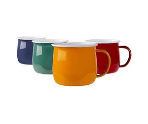 Argon Tableware Tasses de Ventre en émail coloré - Métal Camping en Plein air Café de Boissons Chaudes Coupes de Boissons - 375ml - 4 Couleurs