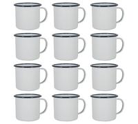 Argon Tableware Tasses en émail Blanc - Métal Camping en Plein air Café de Boissons Chaudes de Boissons Chaudes - 375ml - Navy - Pack de 12