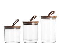 Argon Tableware Verre de Stockage Jars avec Couvercles en Bois - Cuir Boucle - Moderne Cuisine contemporaine de Stockage des Aliments Canister - 3 Tailles