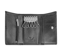 ARGOO Étui à clés en cuir véritable pour homme et femme, triple pliage, multifonction, en cuir, avec crochet à clés, compartiment à billets séparé, Noir , taille unique