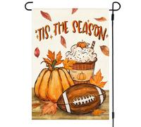 ARGOOFG Drapeau de jardin d'automne 30,5 x 45,7 cm double face à l'extérieur, Tis' the Season Automne Rustique Football Feuilles de citrouille saisonnières Décoration extérieure