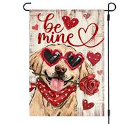 ARGOOFG Drapeau de jardin pour chien de Saint-Valentin 30,5 x 45,7 cm double face extérieur petit, Be Mine Golden Retriever Love Hearts Rose Holiday Yard Porche Drapeau rustique extérieur anniversaire
