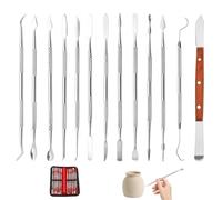 argtnayk Kit d'outils de modélisation 13 pièces, outil d'argile, coupe-cire en acier inoxydable avec manche en bois, couteau et sac de rangement pour argile, cire, céramique