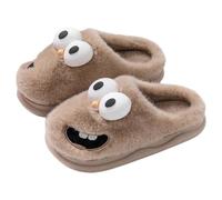 Argumub Pantoufles d'hiver en peluche et confortables à semelle épaisse 3D pour couples - Motif chien à gros yeux - Chaussons amusants pour la maison, marron, 42 EU