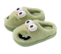 Argumub Pantoufles d'hiver en peluche et confortables à semelle épaisse 3D pour couples - Motif chien à gros yeux - Chaussons amusants pour la maison, Vert, 39 EU