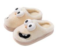 Argumub Pantoufles d'hiver en peluche et confortables à semelle épaisse 3D pour couples - Motif chien à gros yeux - Chaussons amusants pour la maison, beige, 39 EU