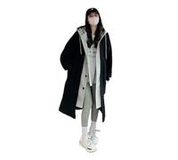 Argumub Veste à capuche en laine d'agneau pour femme, manteau à capuche double couche en fausse laine d'agneau, Noir , M