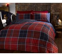 Rapport Home Tartan à Motifs Losanges Parure de lit, Polyester et Coton, Rouge, King