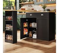 Arhatreya Armoire de rangement comestible rotative à 360 ° - Pour chambre à coucher, salon, salle à manger - Buffet rotatif avec 2 tiroirs, 2 portes, étagères latérales - Noir