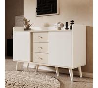 Arhatreya Buffet avec trois tiroirs, grain exquis pour chambre à coucher et salon, buffet moderne avec étagères de rangement, 80 x 117,5 x 40 cm (H x L x P) - Blanc
