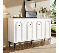 Arhatreya Buffet moderne à 4 portes, blanc, 140 cm, design élégant, façade arquée 3D, étagères réglables, espace de rangement polyvalent pour le salon, la salle à manger et le couloir