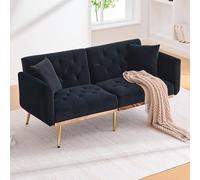 Arhatreya Canapé 2 places, moderne, 2 places, avec coussin de canapé et dossier réglable, rembourré, pour salon, chambre à coucher, appartement, chambre d'amis, en velours, noir