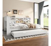 Arhatreya Canapé-lit, 140 x 200 cm, en forme de L, avec lit gigogne, tête de lit avec compartiment de rangement, lit d'enfant, pour chambre d'amis, appartement (sans matelas), blanc