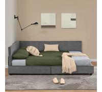 Arhatreya Canapé-lit 160 x 200 cm, en forme de L, avec dossier haut, rembourré, avec sommier à lattes, lit double pour appartement, chambre à coucher, sans matelas, en velours gris foncé