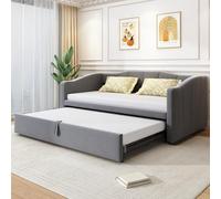 Arhatreya Canapé-lit 90/180 x 200 cm avec lit gigogne rembourré, sommier à lattes, multifonction, pour appartement, chambre à coucher, sans matelas, en velours gris