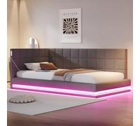 Arhatreya Canapé-lit 90 x 200 cm, avec barre lumineuse LED, lit rembourré, prise USB et sommier à lattes, lit d'invité, pour salon, chambre à coucher, sans matelas, tissu velours gris